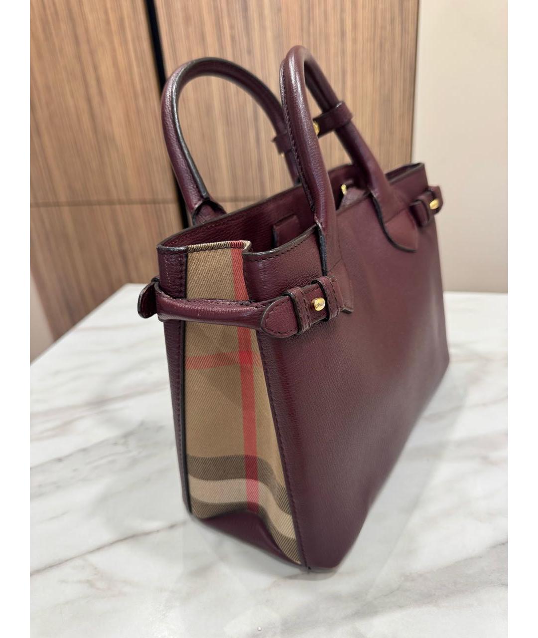 BURBERRY Бордовая кожаная сумка тоут, фото 2
