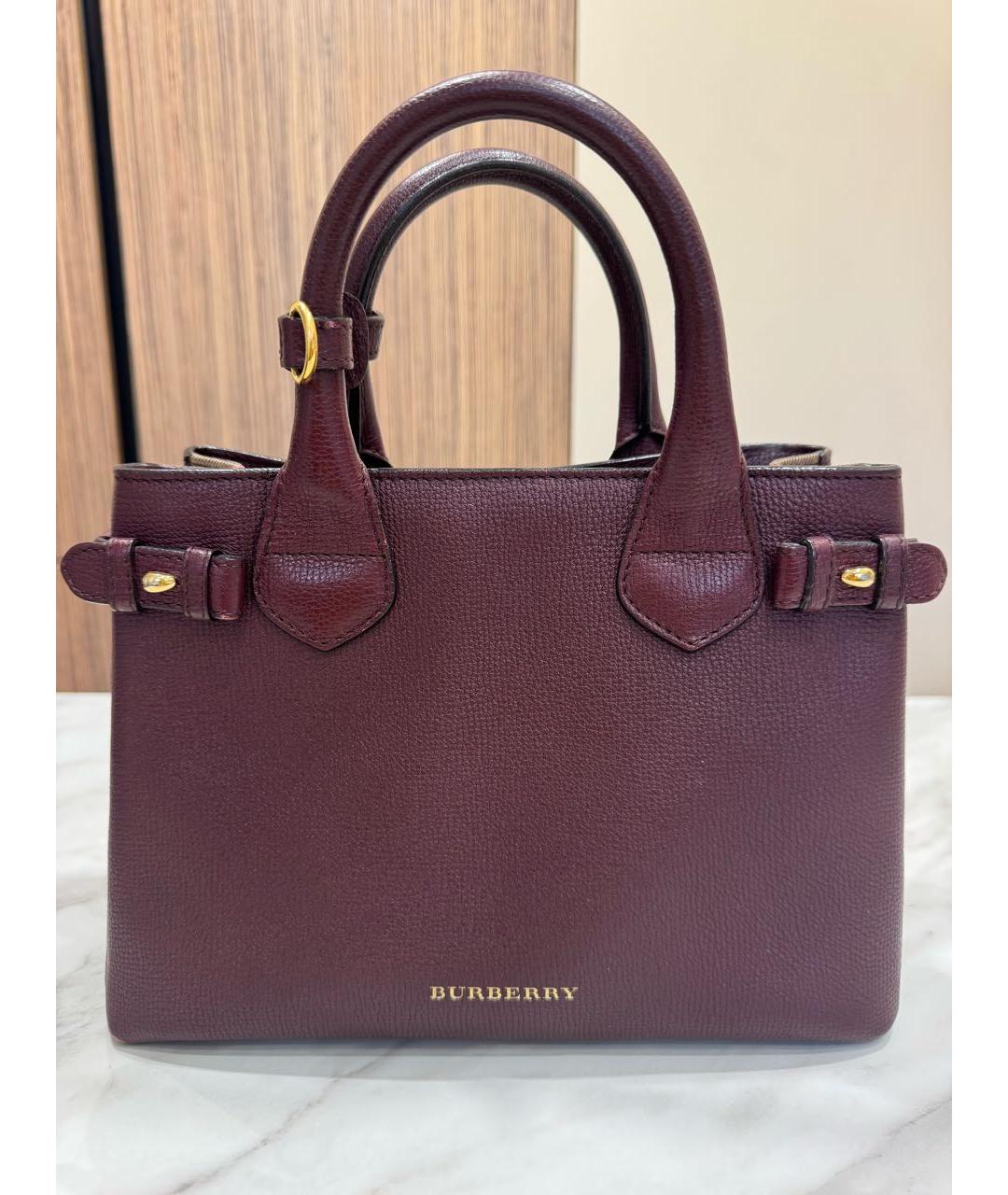 BURBERRY Бордовая кожаная сумка тоут, фото 5