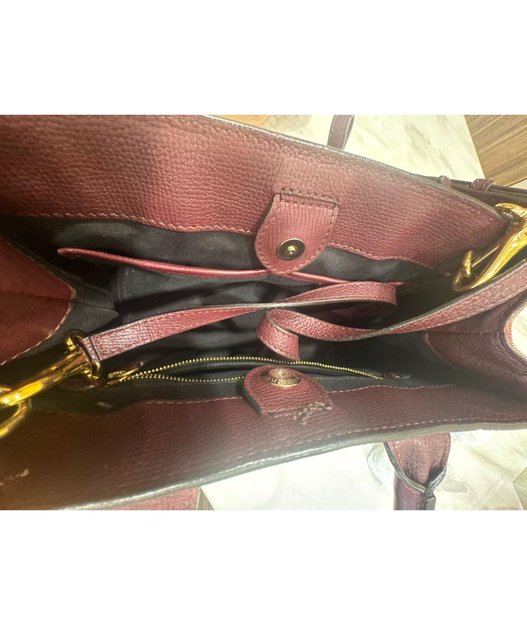 BURBERRY Бордовая кожаная сумка тоут, фото 4