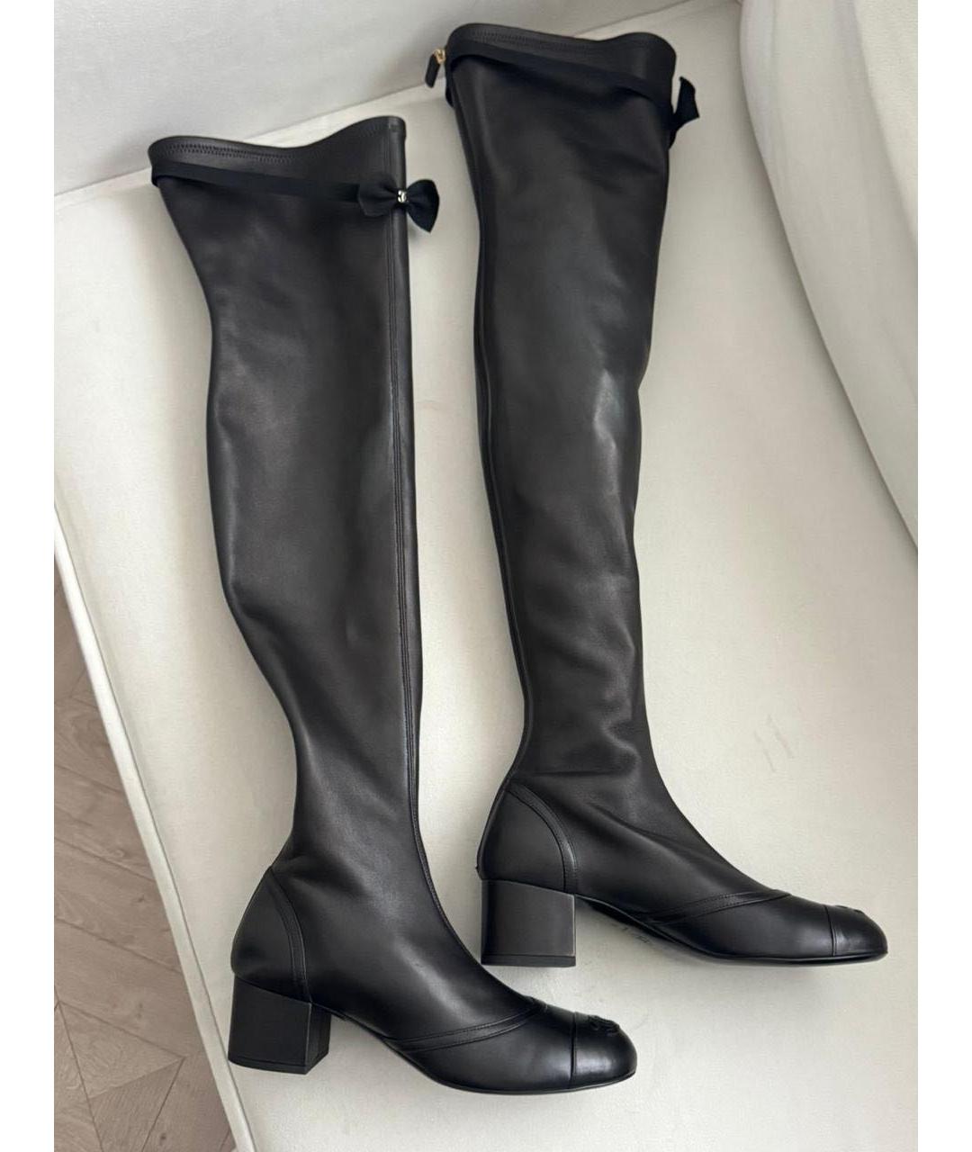 CHANEL Черные кожаные ботфорты, фото 8