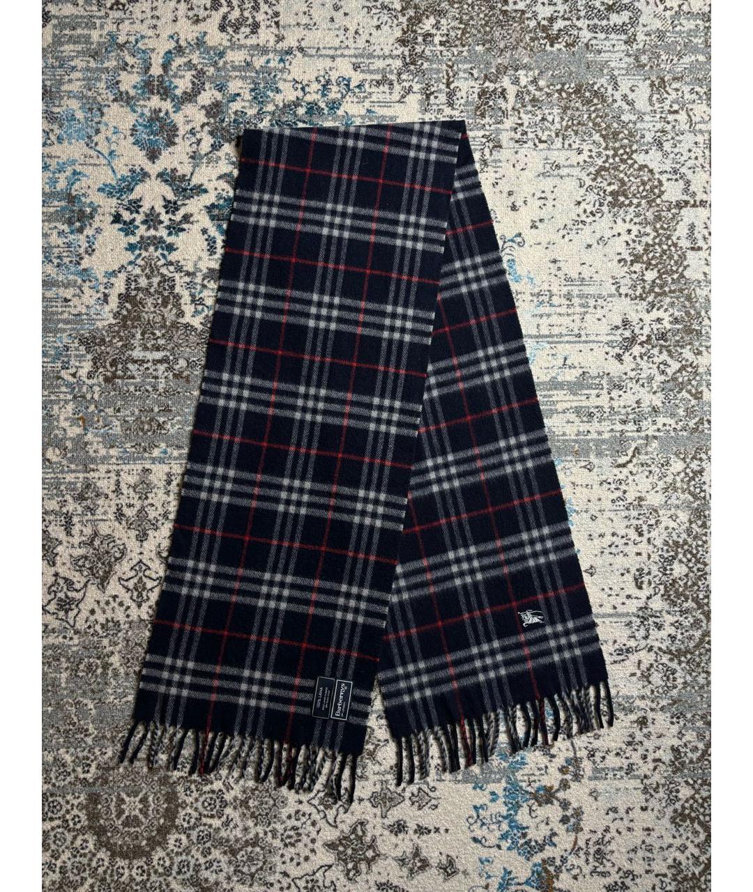 BURBERRY Темно-синий шерстяной шарф, фото 4