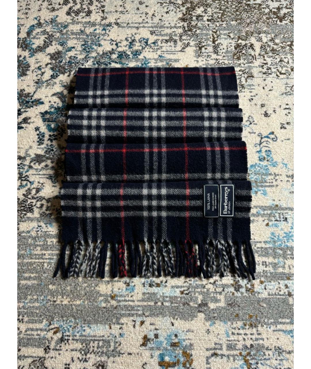 BURBERRY Темно-синий шерстяной шарф, фото 2
