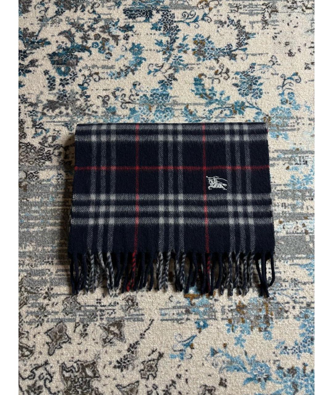 BURBERRY Темно-синий шерстяной шарф, фото 5