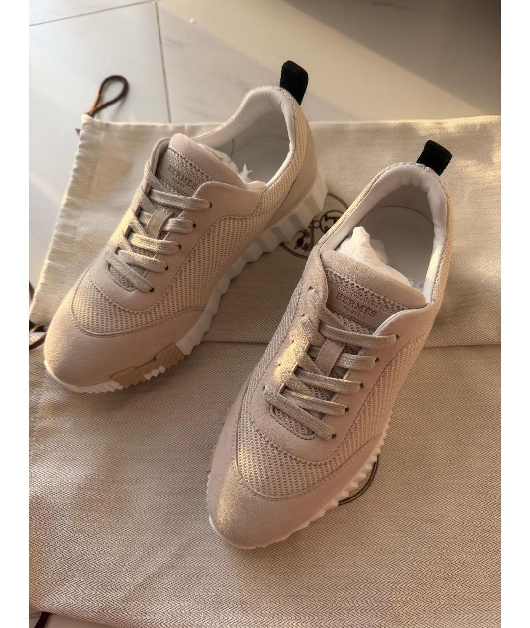 HERMES Бежевые текстильные кроссовки, фото 3