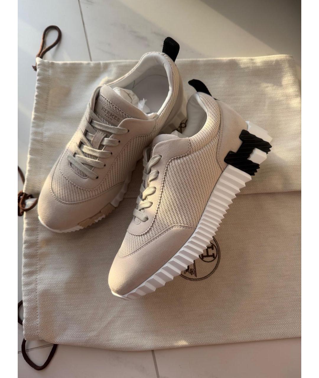 HERMES Бежевые текстильные кроссовки, фото 5