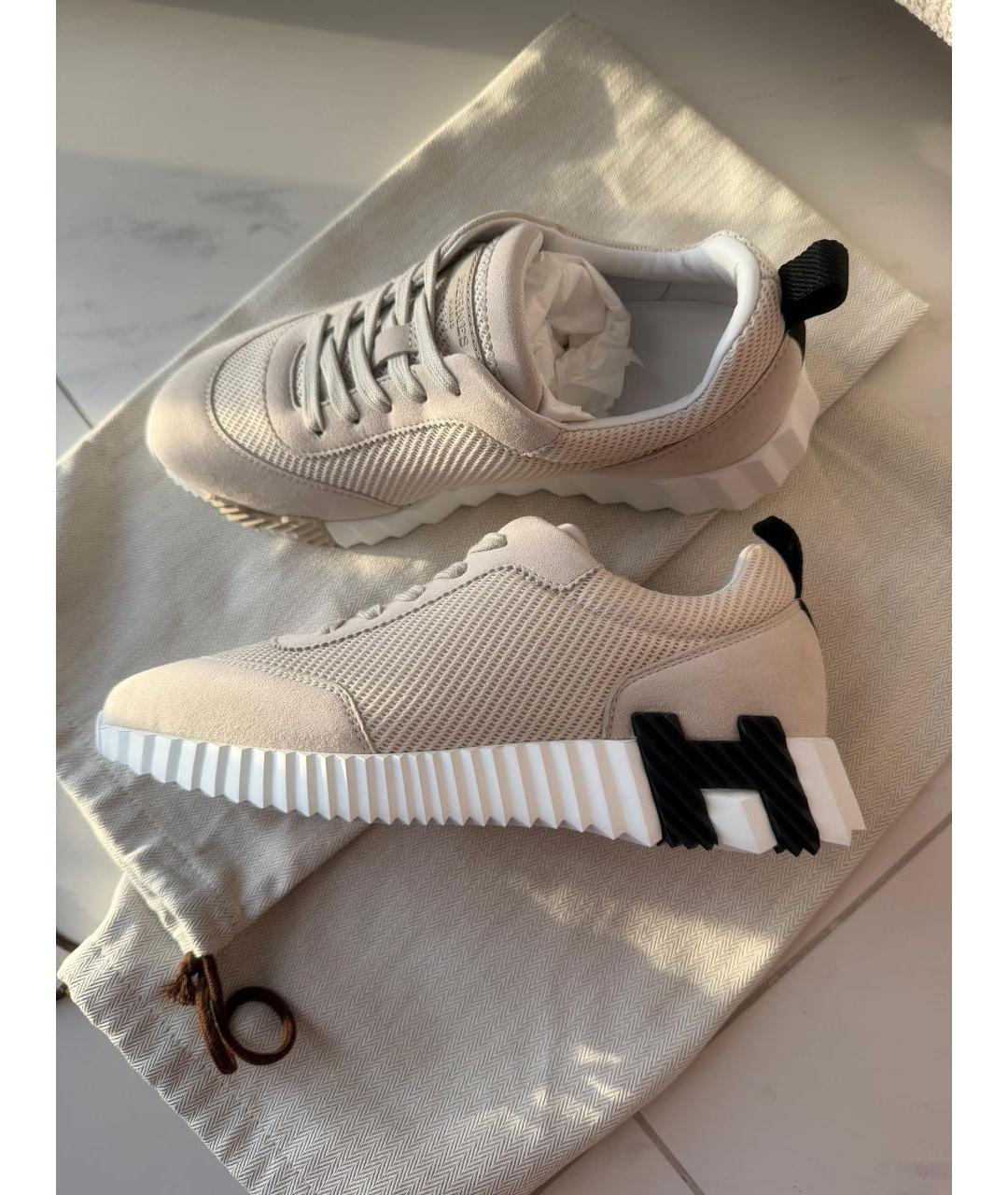 HERMES Бежевые текстильные кроссовки, фото 4