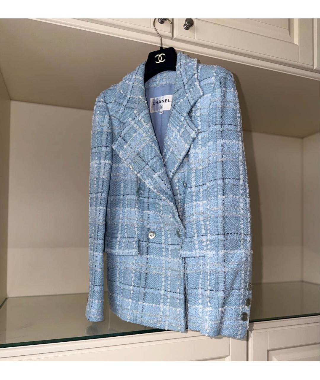 CHANEL Голубой твидовый жакет/пиджак, фото 7