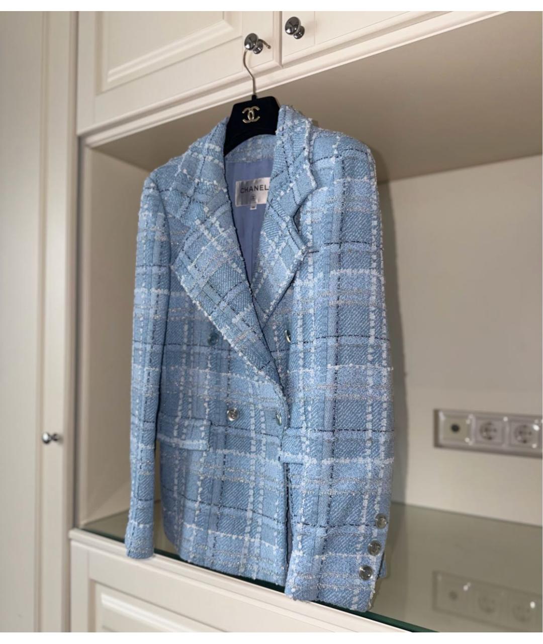 CHANEL Голубой твидовый жакет/пиджак, фото 3