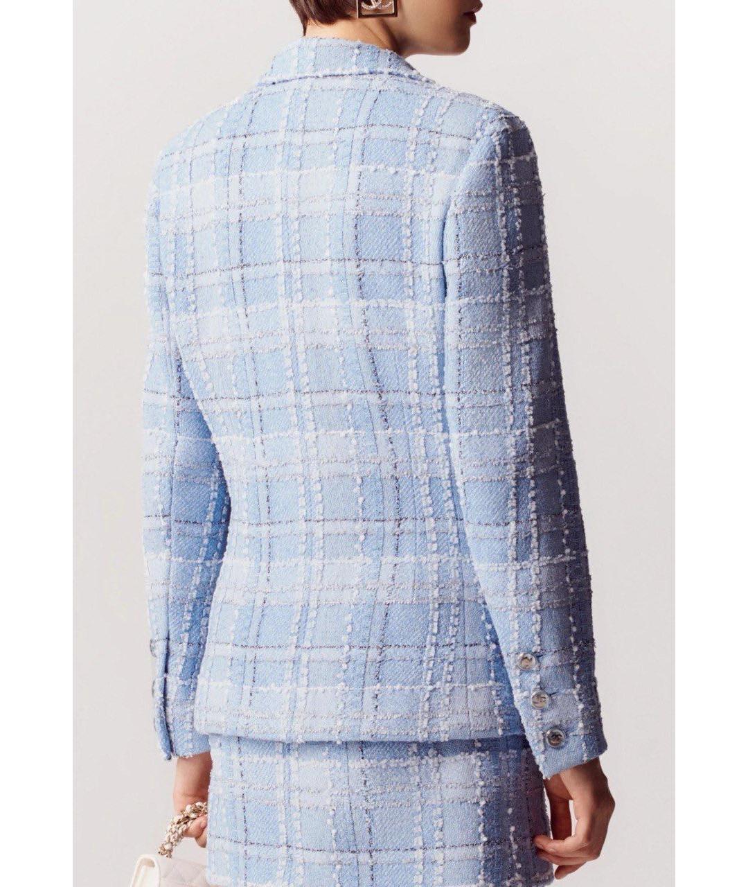 CHANEL Голубой твидовый жакет/пиджак, фото 5