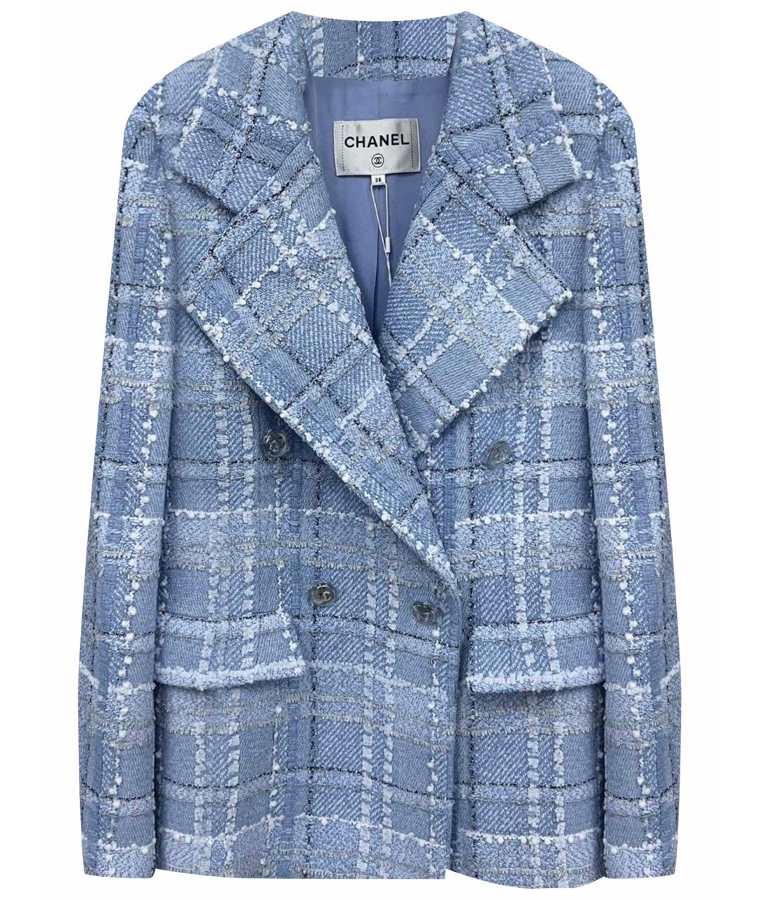 CHANEL Голубой твидовый жакет/пиджак, фото 1