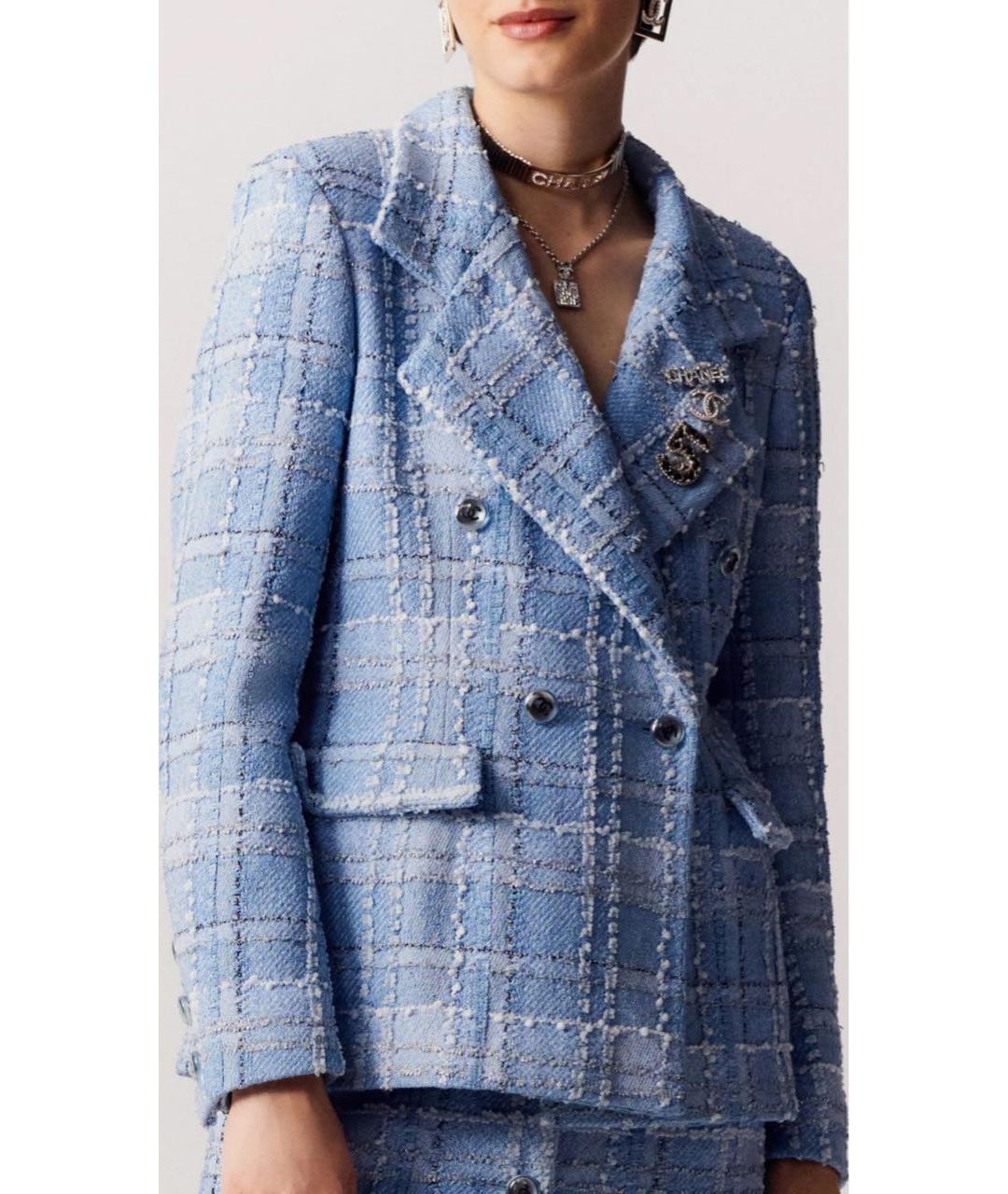 CHANEL Голубой твидовый жакет/пиджак, фото 6