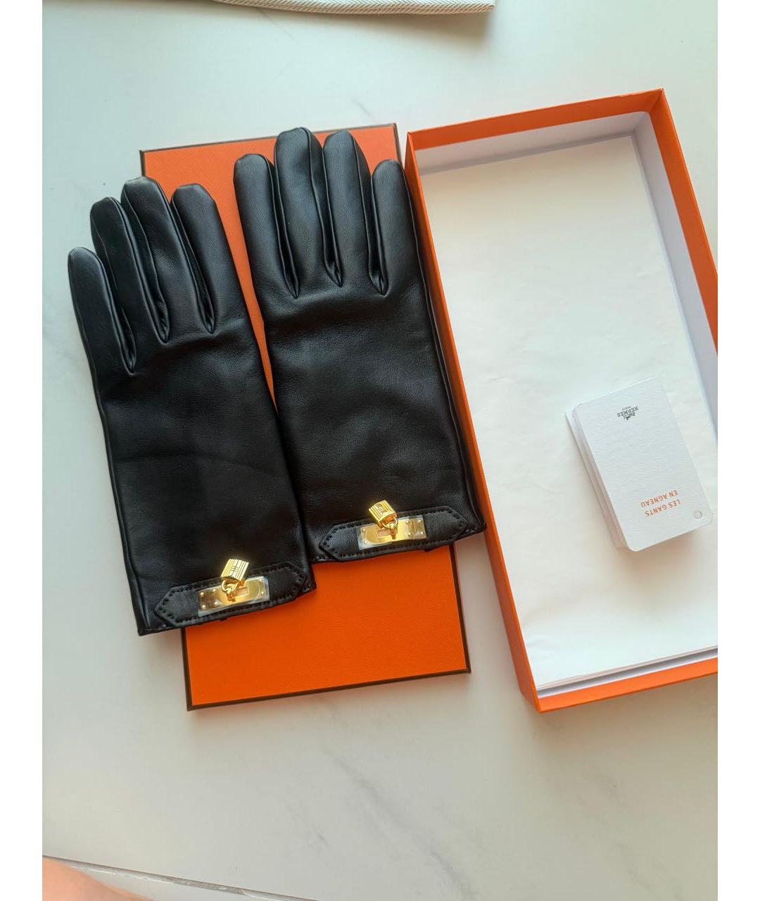 HERMES Черные кожаные перчатки, фото 7