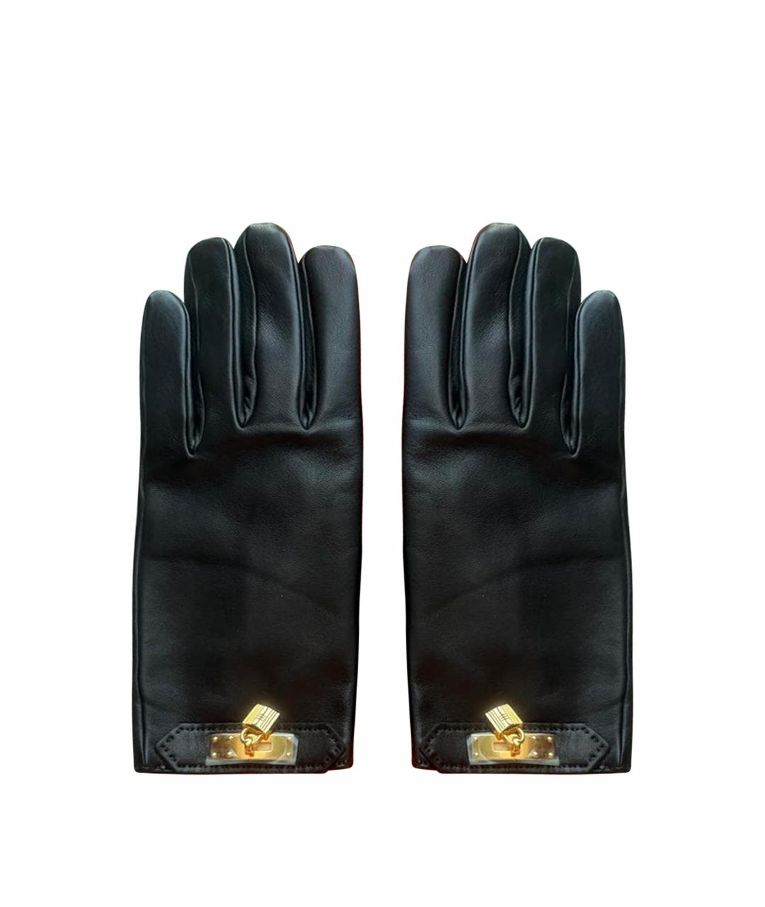 HERMES Черные кожаные перчатки, фото 1