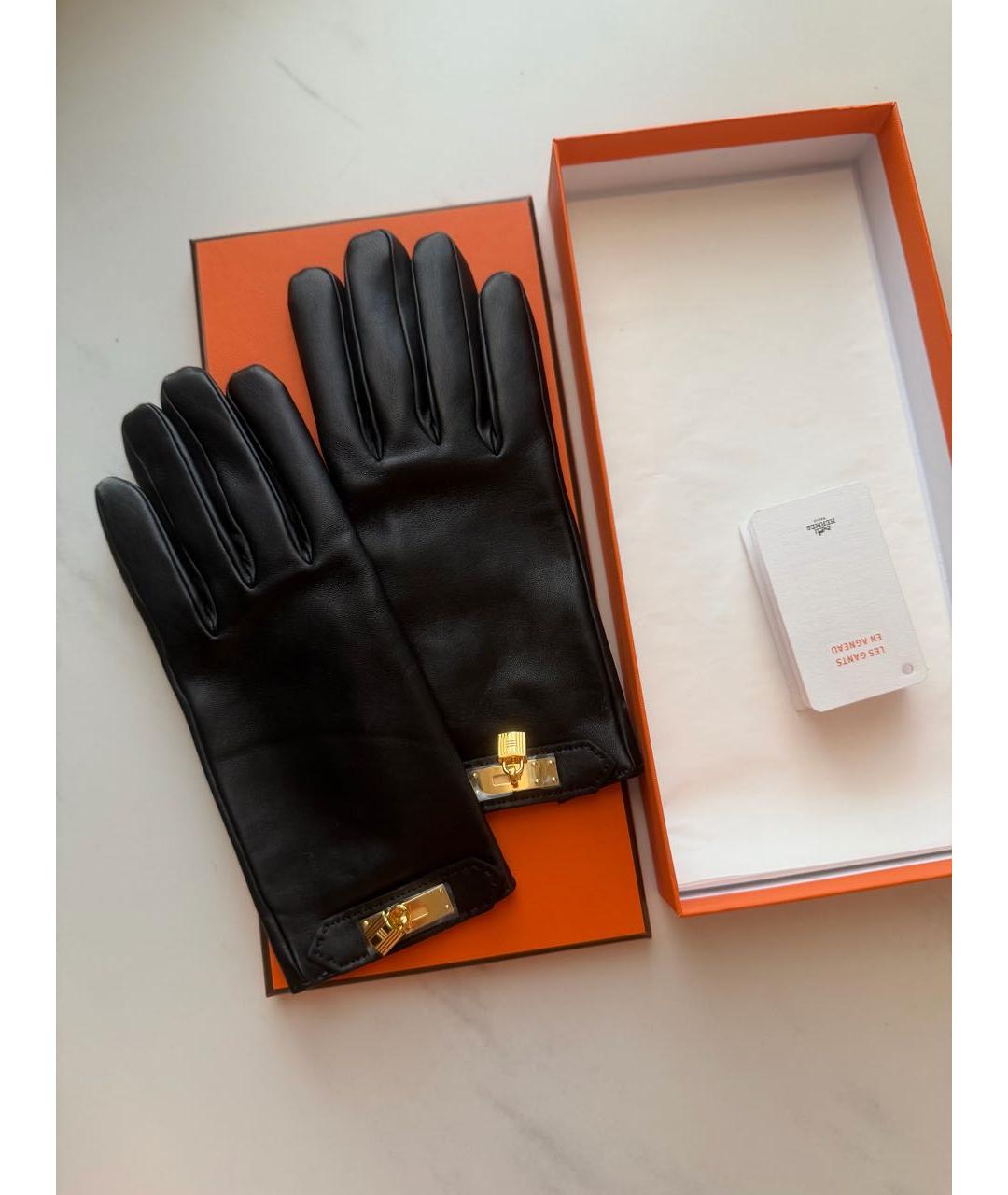 HERMES Черные кожаные перчатки, фото 3