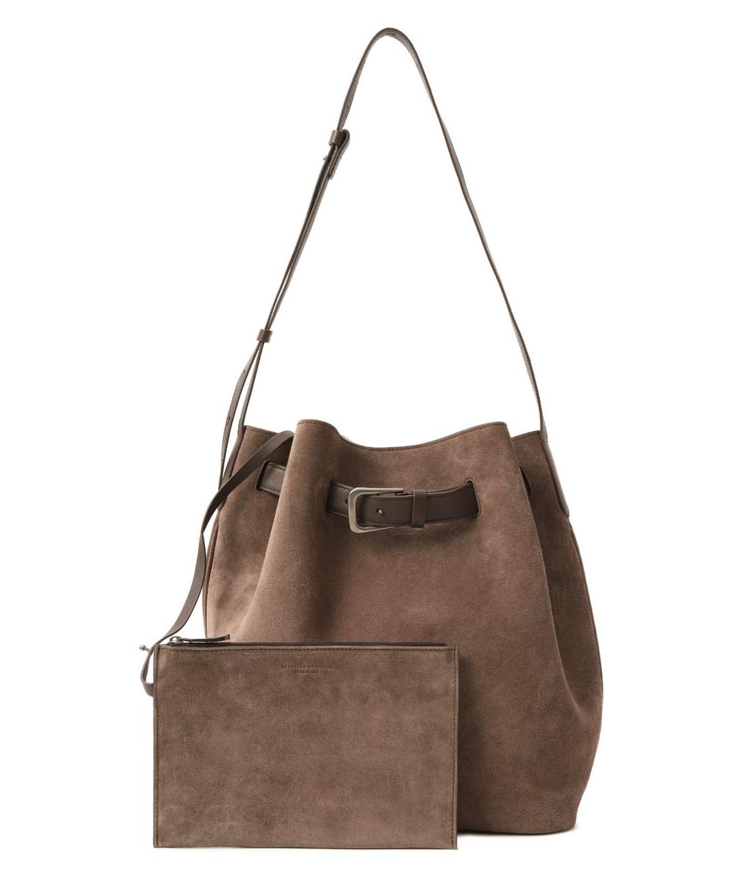 BRUNELLO CUCINELLI Коричневая замшевая сумка через плечо, фото 8