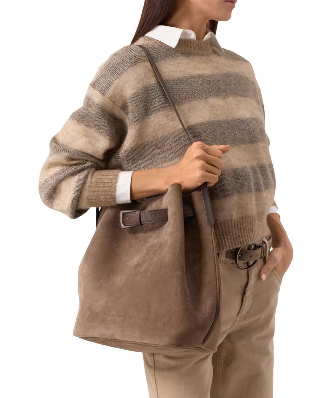 BRUNELLO CUCINELLI Коричневая замшевая сумка через плечо, фото 2