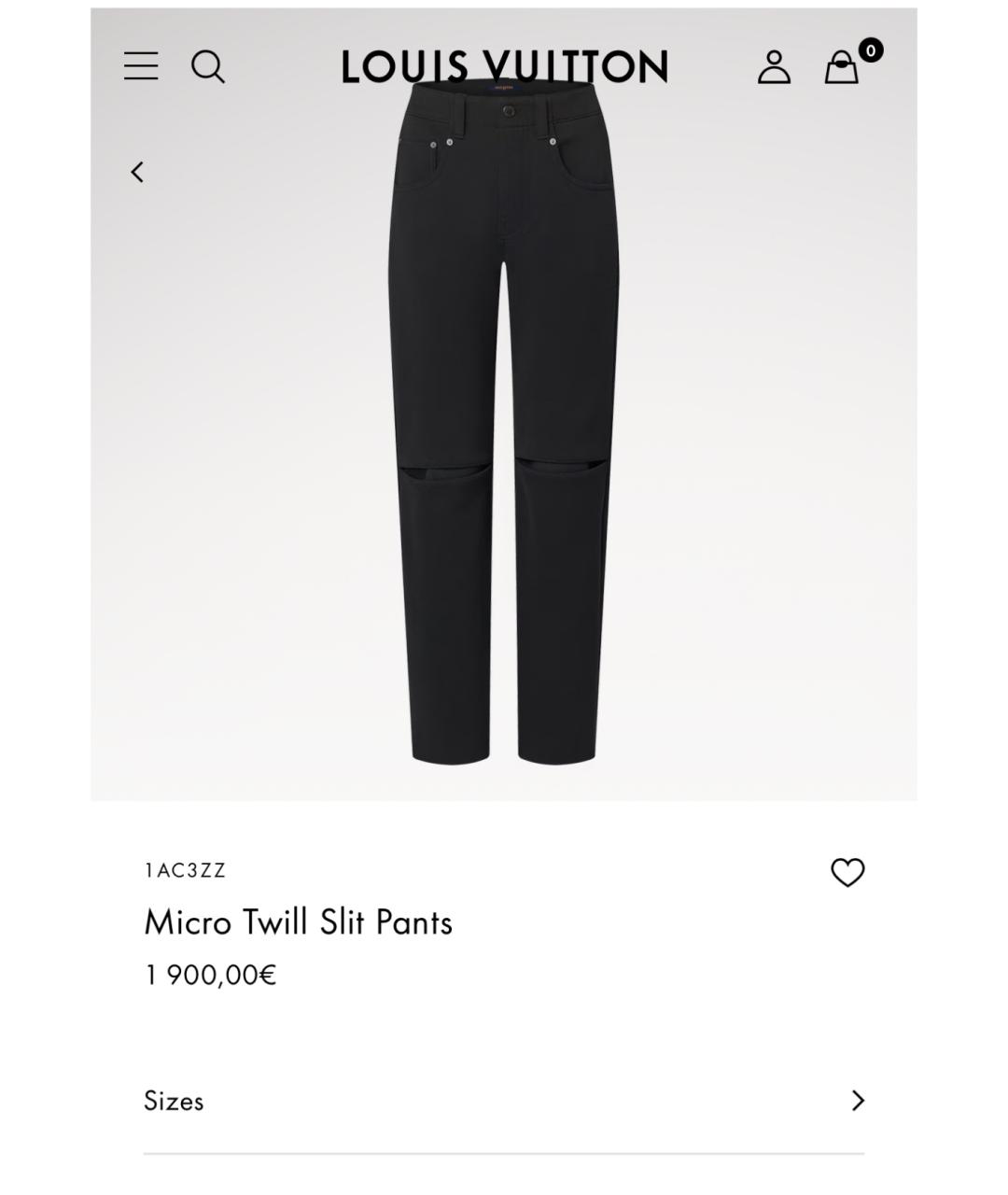 LOUIS VUITTON Черные хлопковые прямые брюки, фото 8