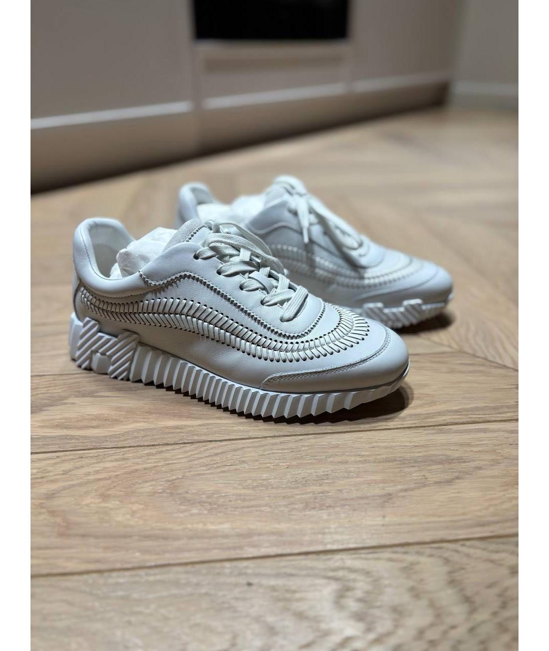 HERMES Белые кожаные кроссовки, фото 4