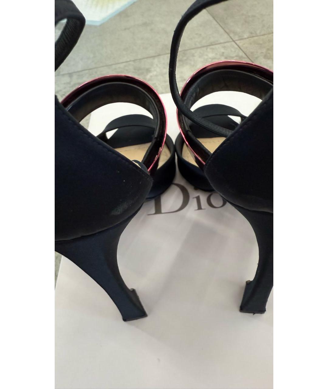 CHRISTIAN DIOR Темно-синие текстильные босоножки, фото 6