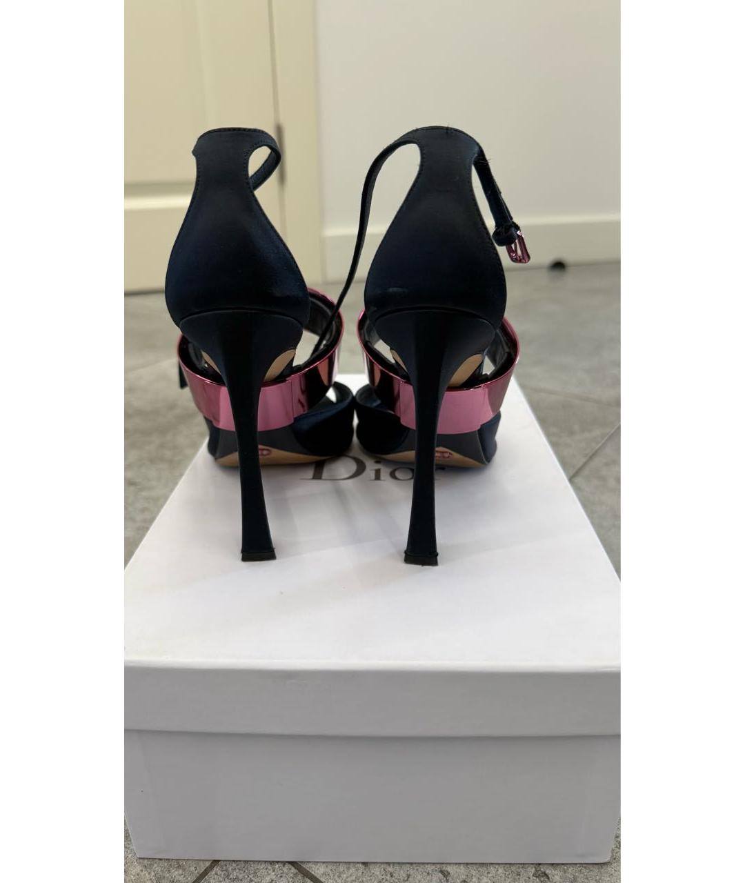 CHRISTIAN DIOR Темно-синие текстильные босоножки, фото 4