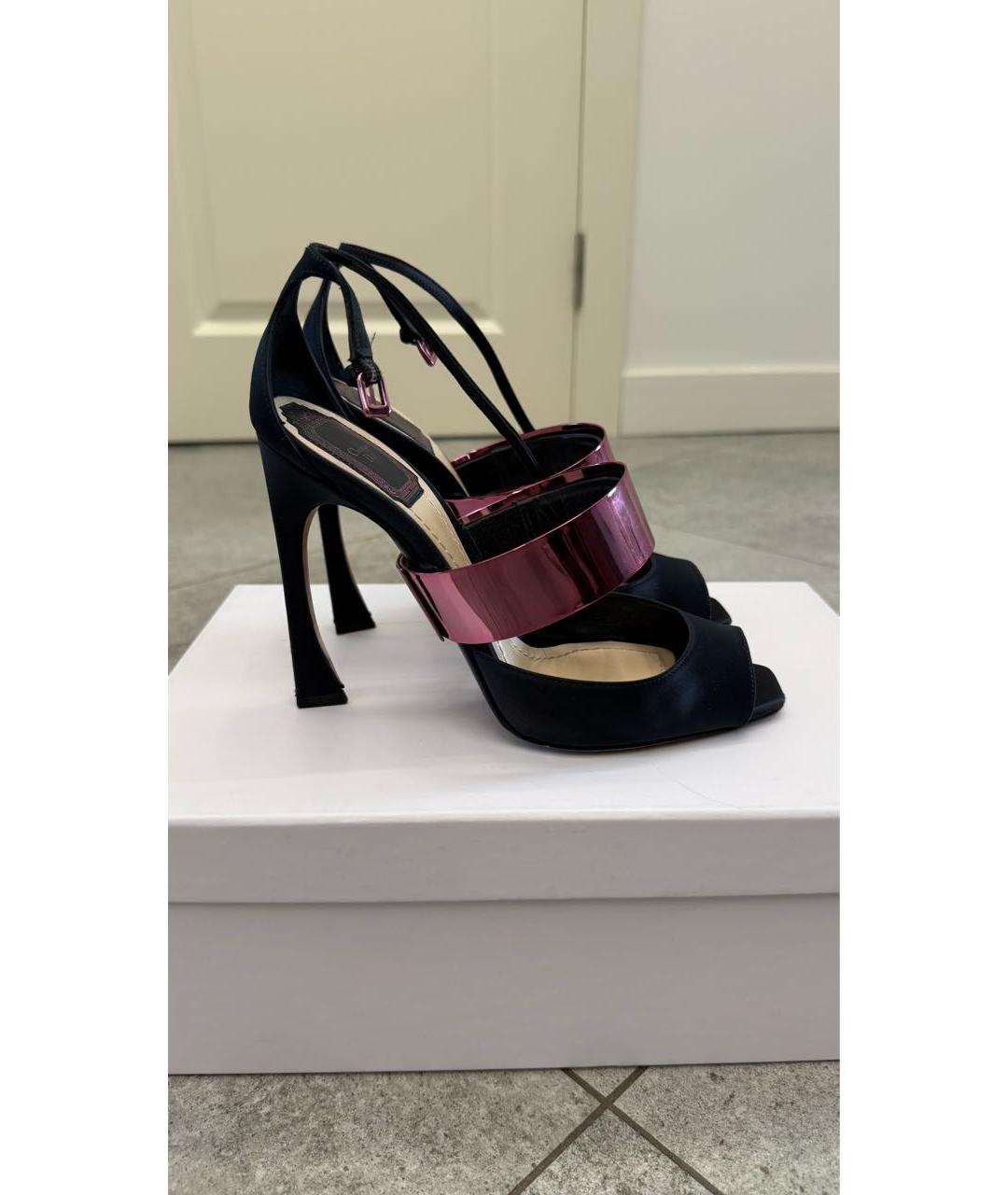 CHRISTIAN DIOR Темно-синие текстильные босоножки, фото 9