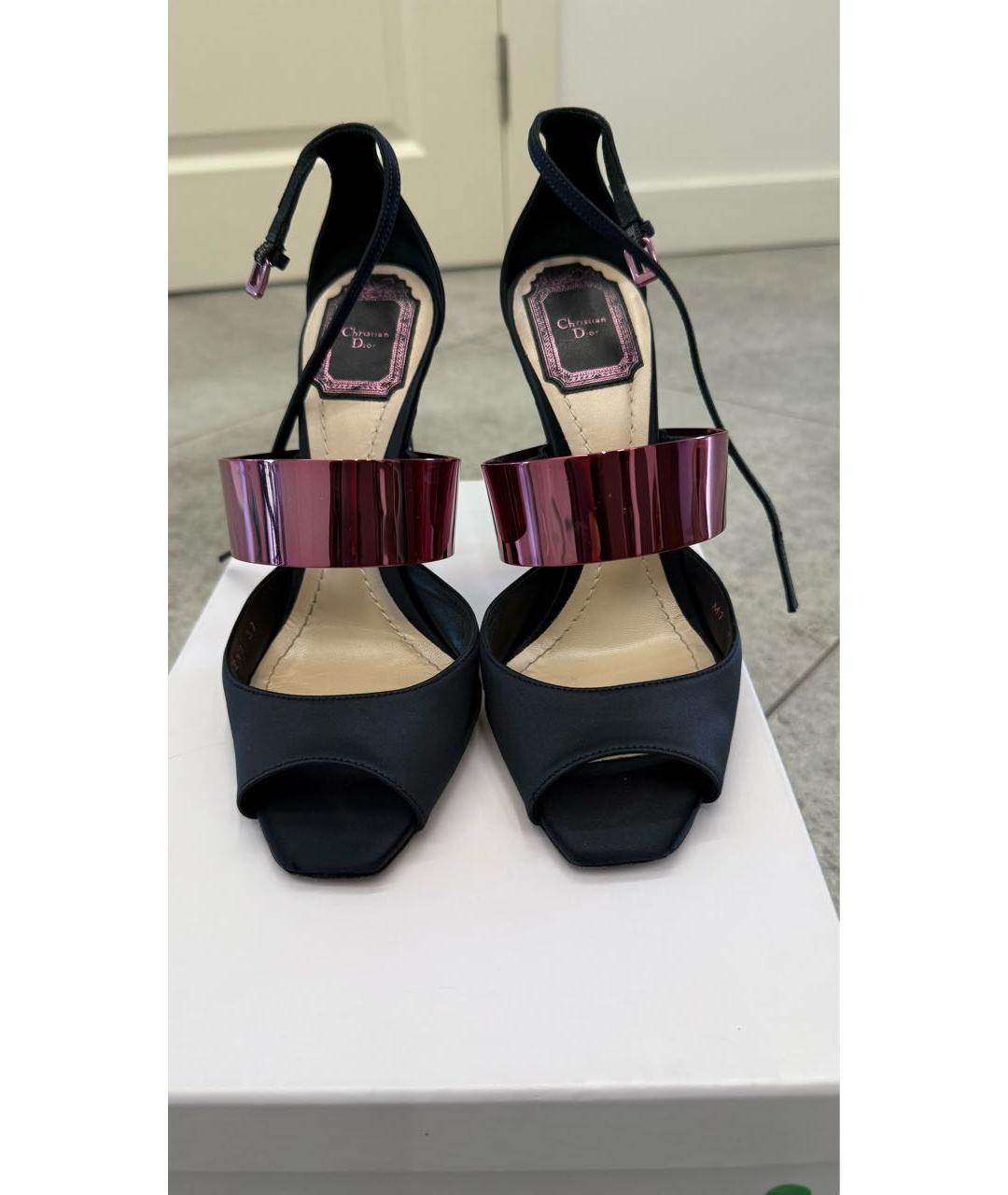 CHRISTIAN DIOR Темно-синие текстильные босоножки, фото 3