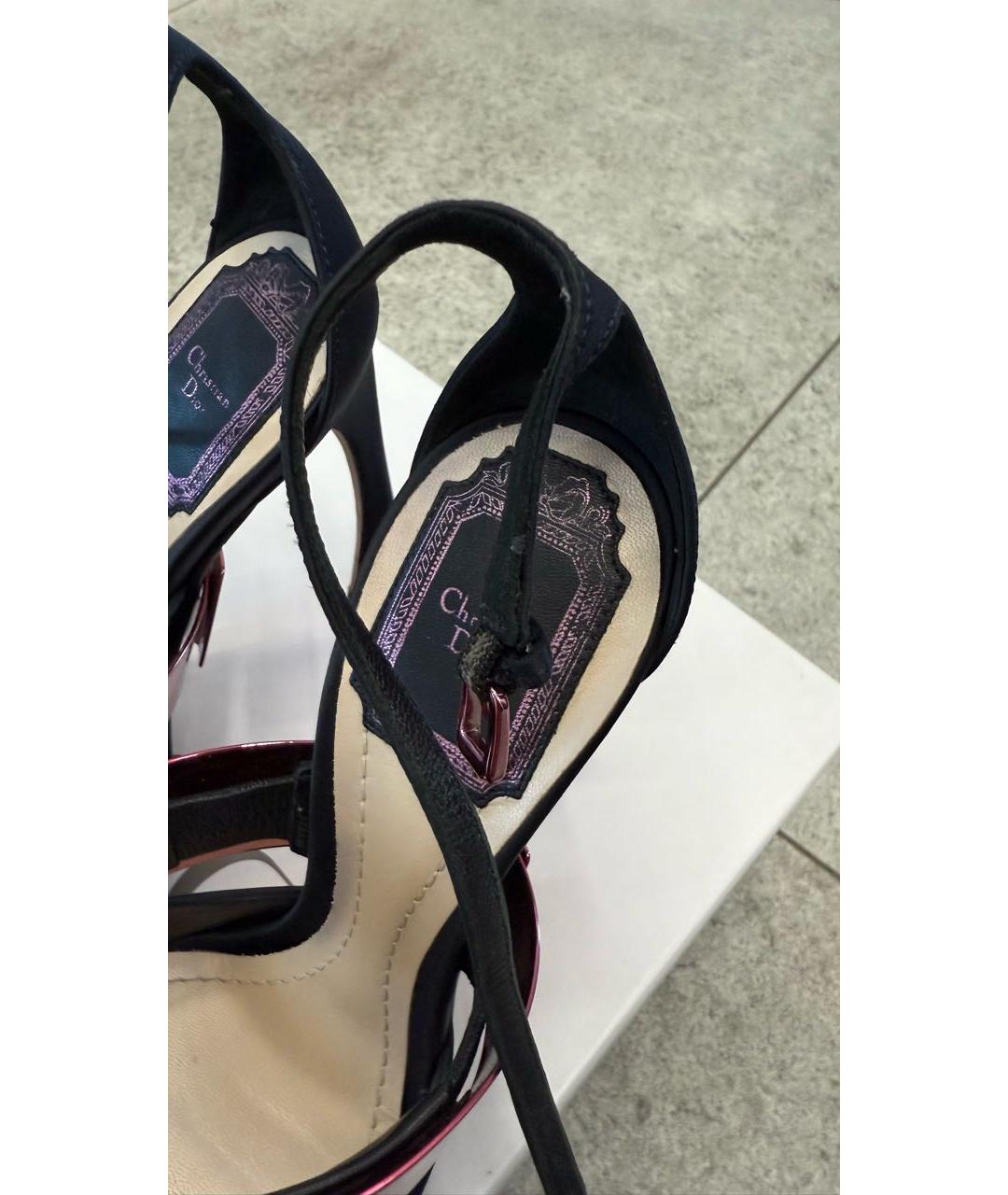 CHRISTIAN DIOR Темно-синие текстильные босоножки, фото 5