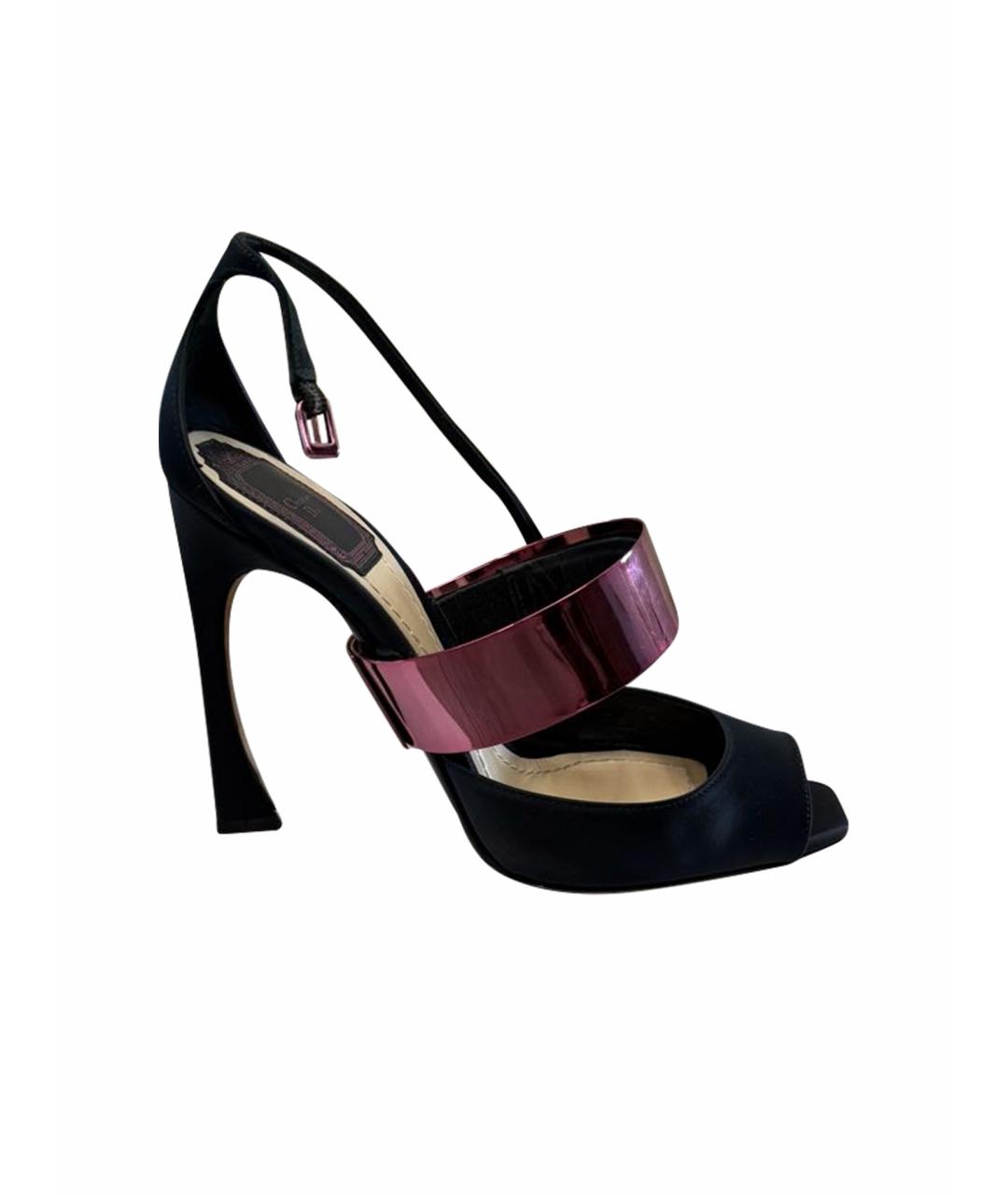 CHRISTIAN DIOR Темно-синие текстильные босоножки, фото 1