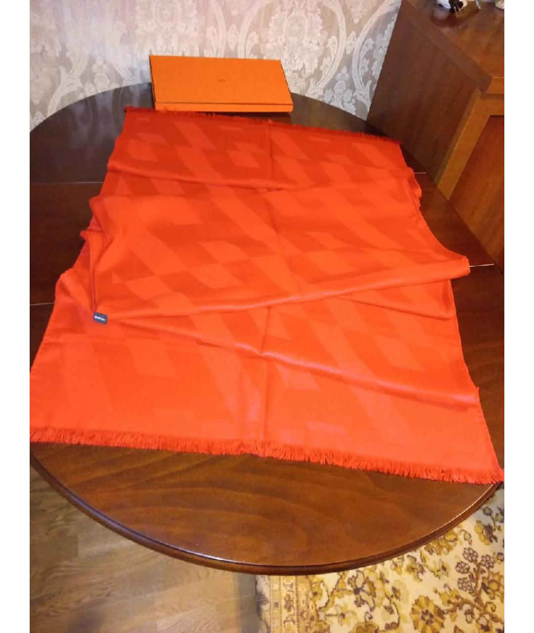 HERMES Коралловый кашемировый шарф, фото 2