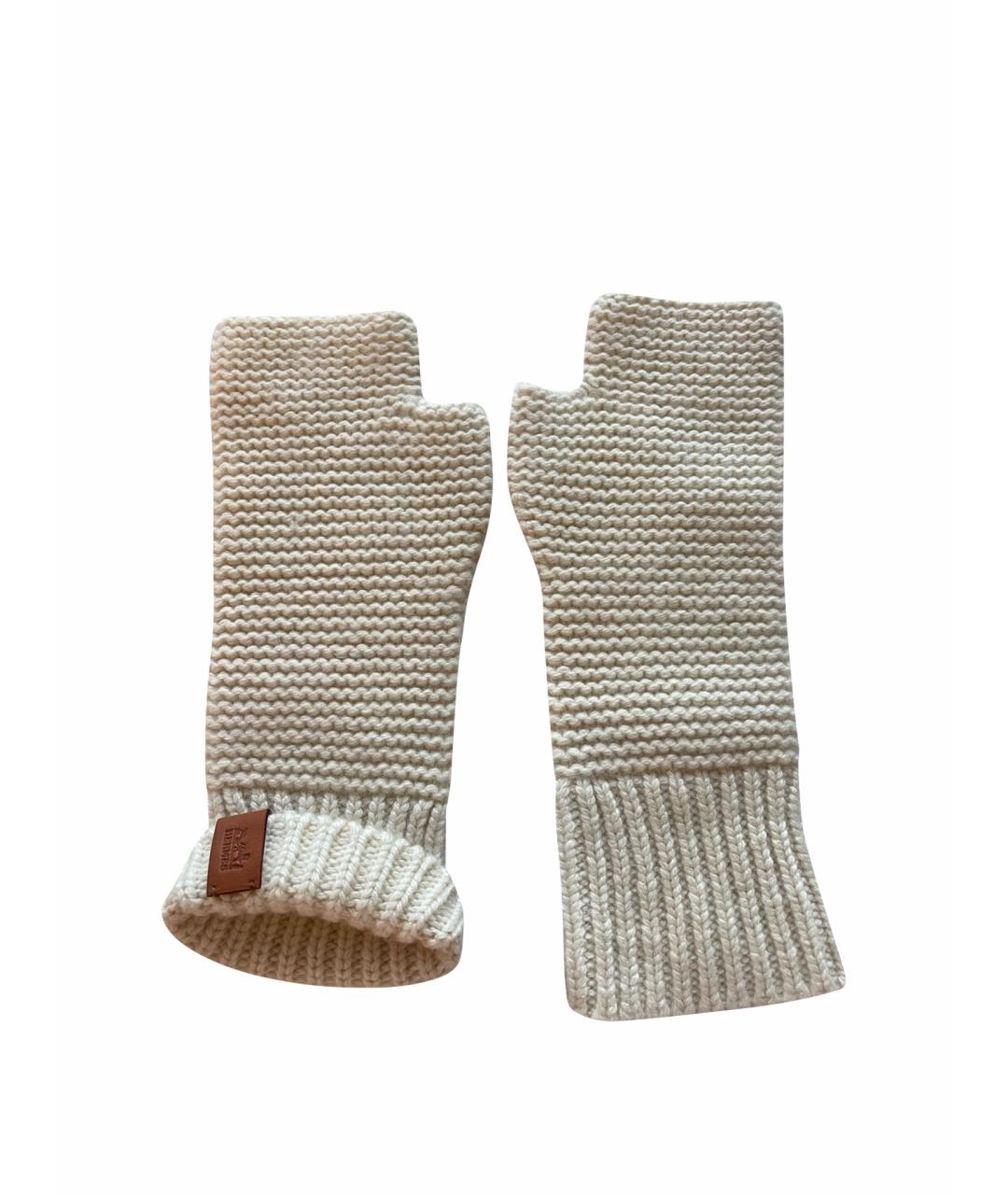 HERMES Белые кашемировые митенки, фото 1