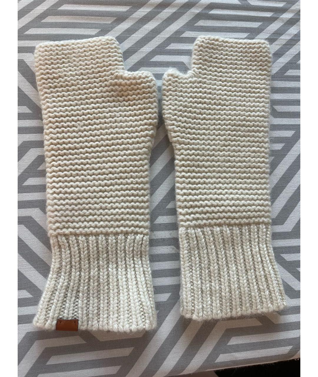 HERMES Белые кашемировые митенки, фото 3