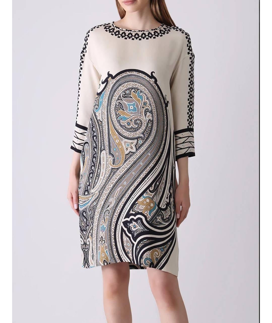 ETRO Бежевое шелковое повседневное платье, фото 3