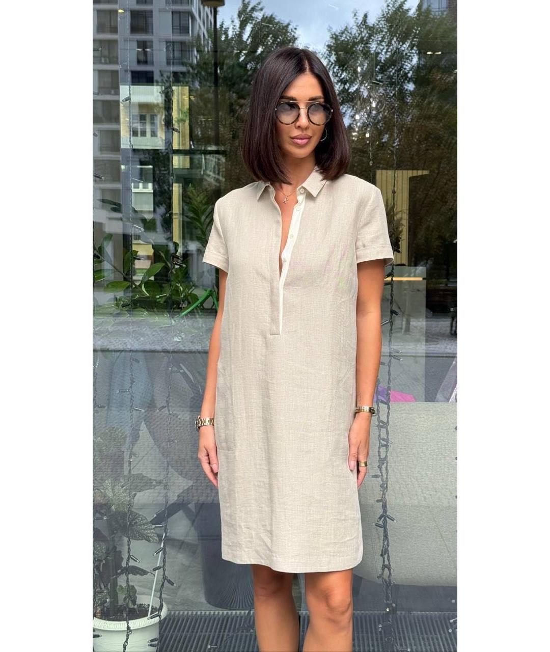 LORO PIANA Бежевое льняное повседневное платье, фото 7