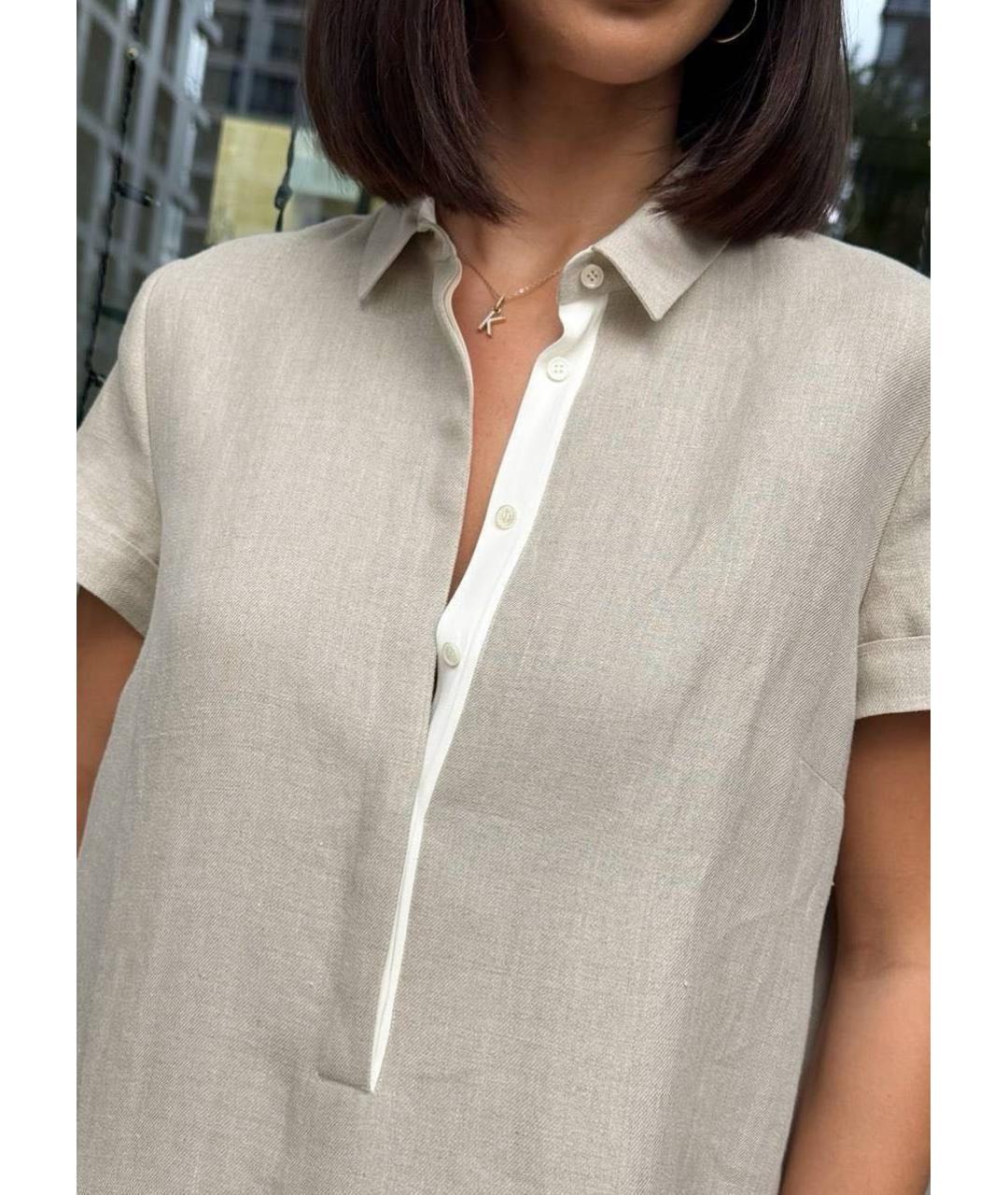 LORO PIANA Бежевое льняное повседневное платье, фото 2