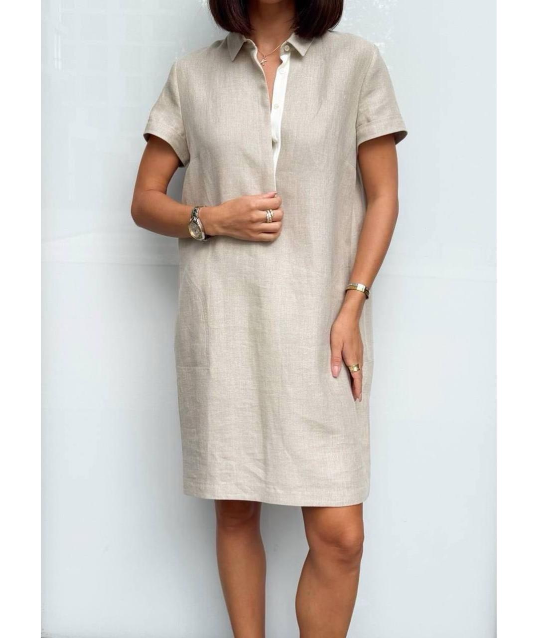 LORO PIANA Бежевое льняное повседневное платье, фото 6