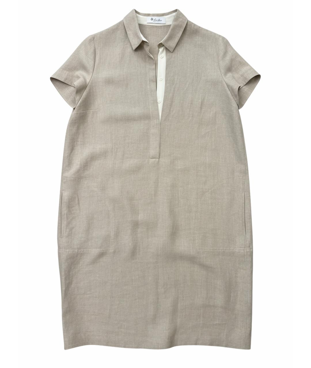 LORO PIANA Бежевое льняное повседневное платье, фото 1