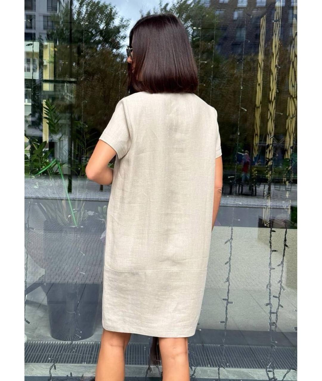 LORO PIANA Бежевое льняное повседневное платье, фото 5