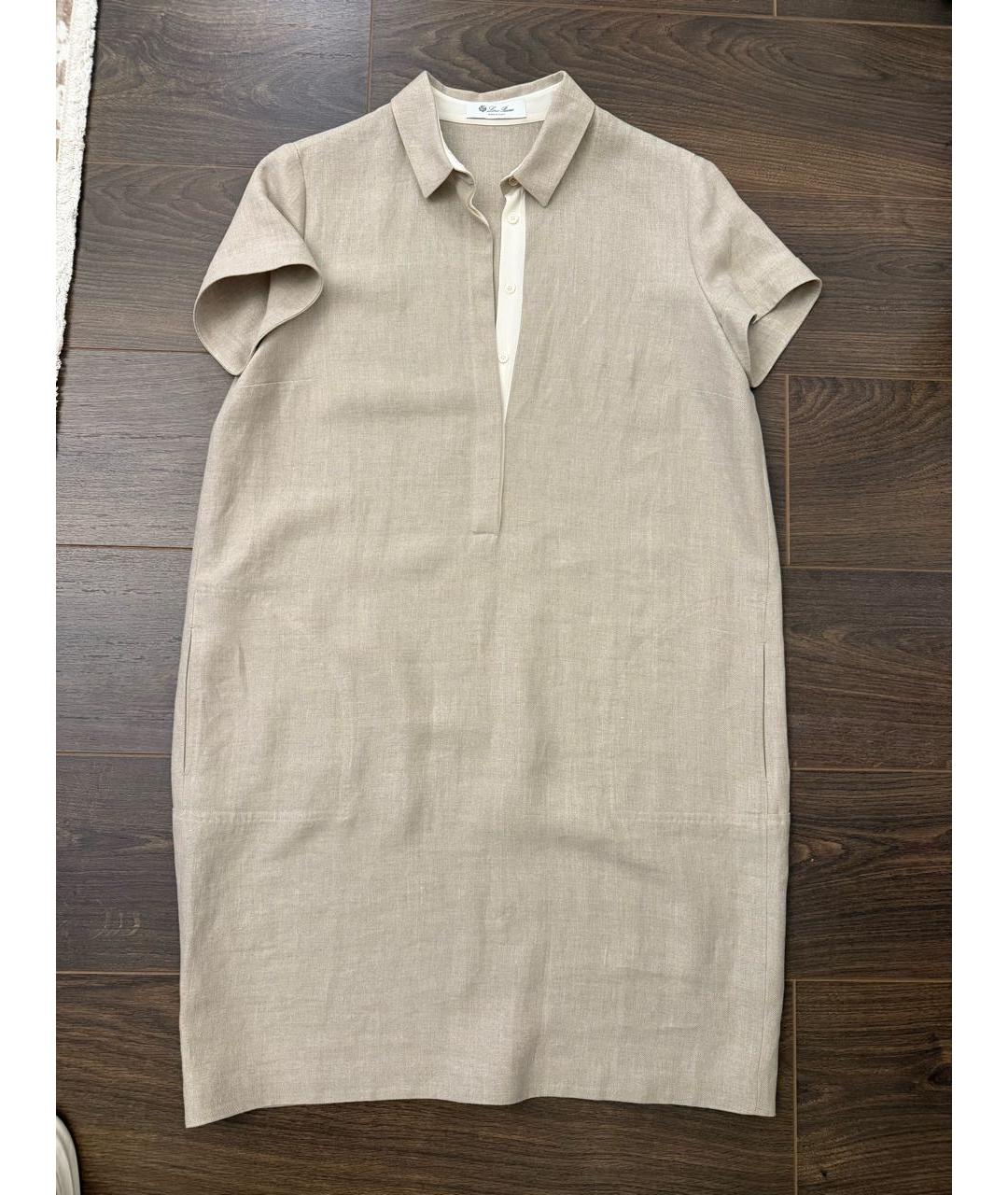 LORO PIANA Бежевое льняное повседневное платье, фото 9