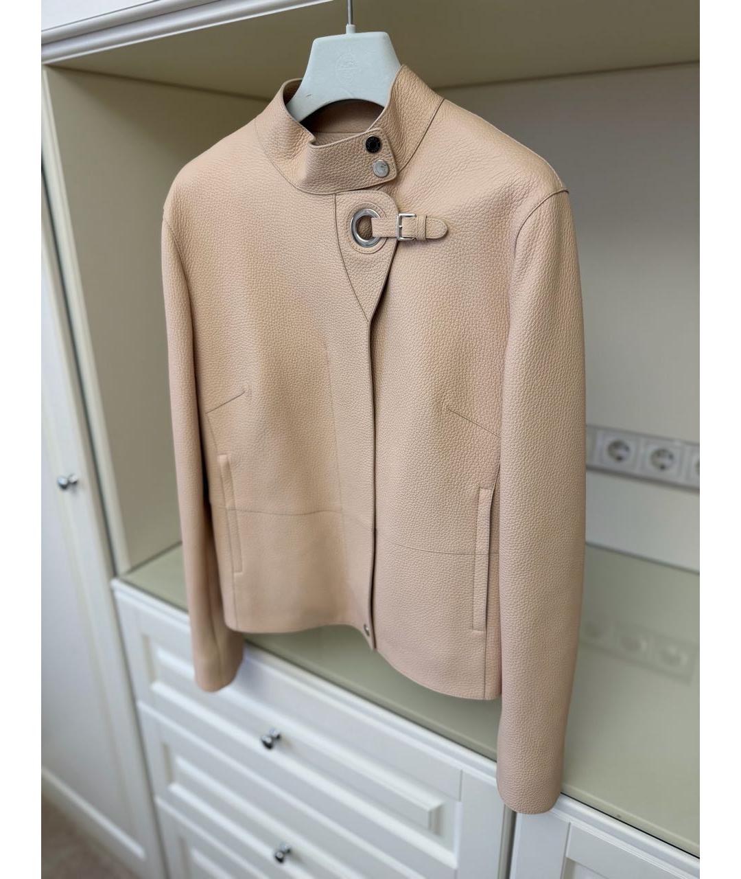 HERMES Бежевая кожаная куртка, фото 7