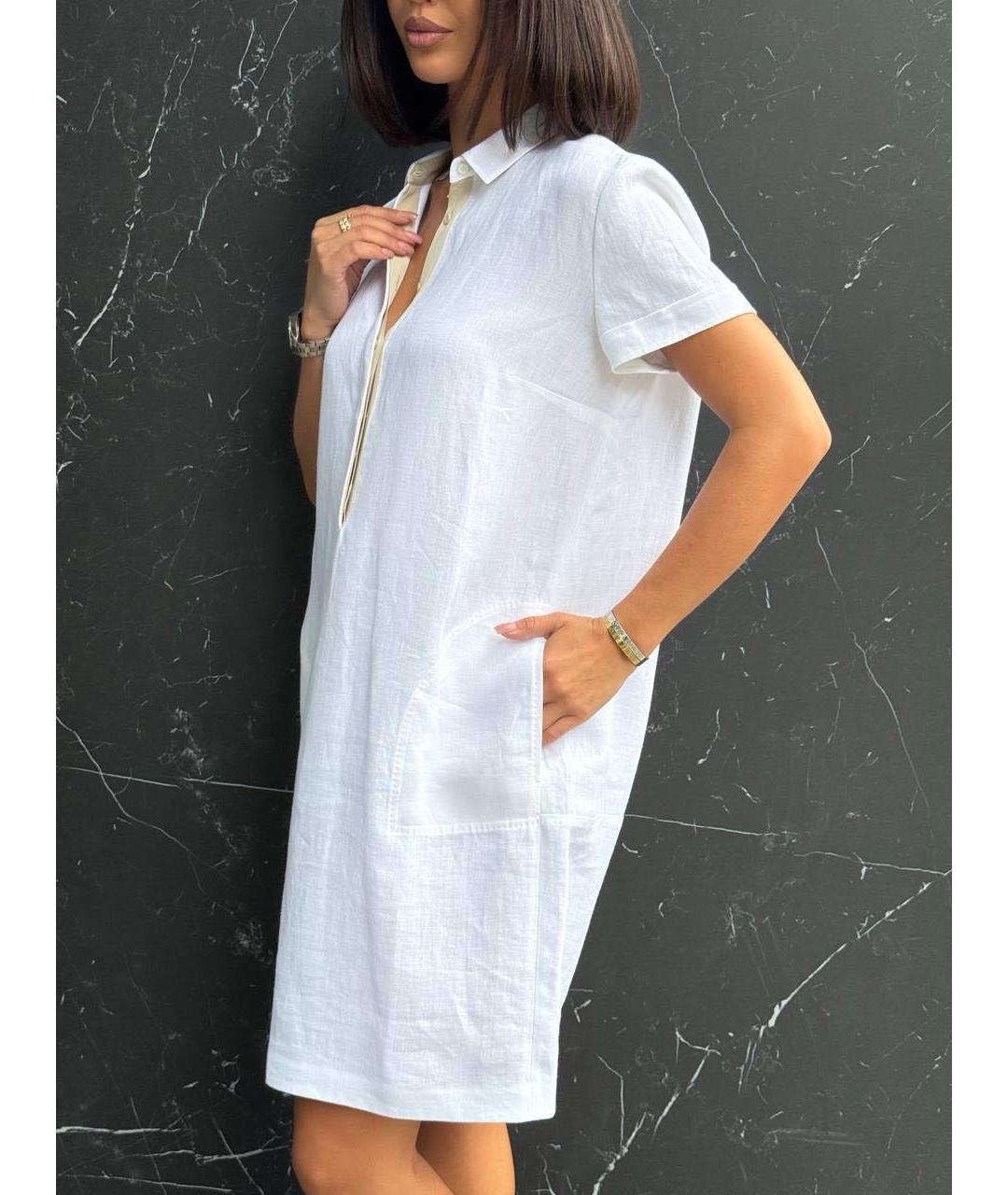 LORO PIANA Белое льняное повседневное платье, фото 4