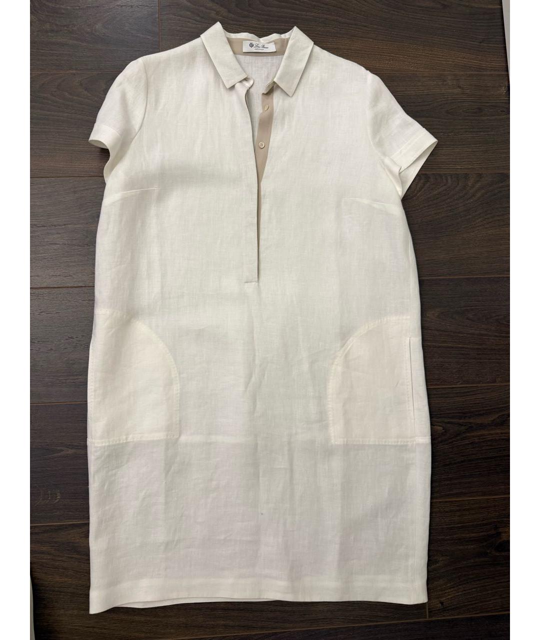 LORO PIANA Белое льняное повседневное платье, фото 9