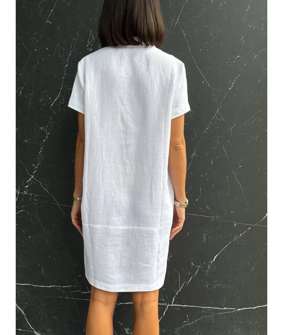 LORO PIANA Белое льняное повседневное платье, фото 3