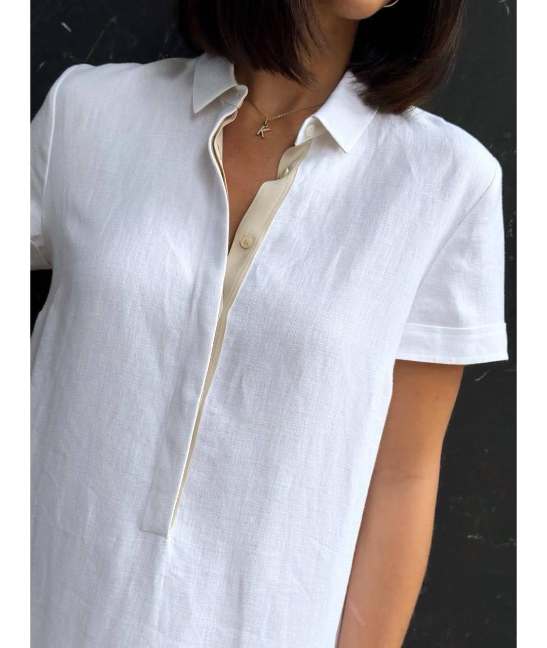 LORO PIANA Белое льняное повседневное платье, фото 5