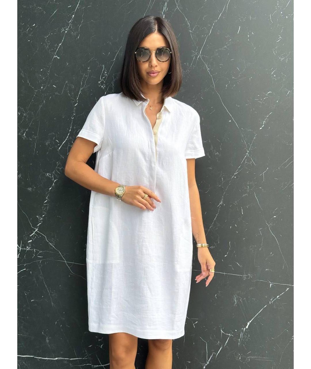 LORO PIANA Белое льняное повседневное платье, фото 2