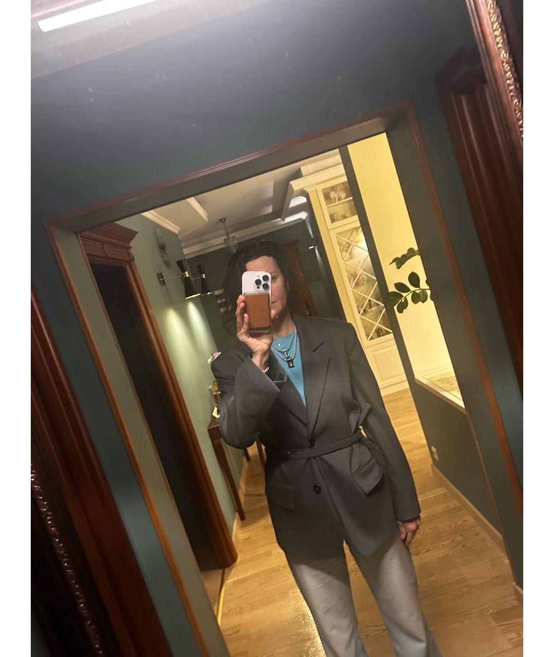 PINKO Антрацитовый шерстяной жакет/пиджак, фото 8