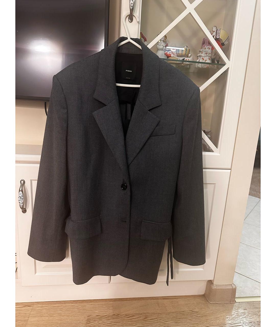 PINKO Антрацитовый шерстяной жакет/пиджак, фото 3