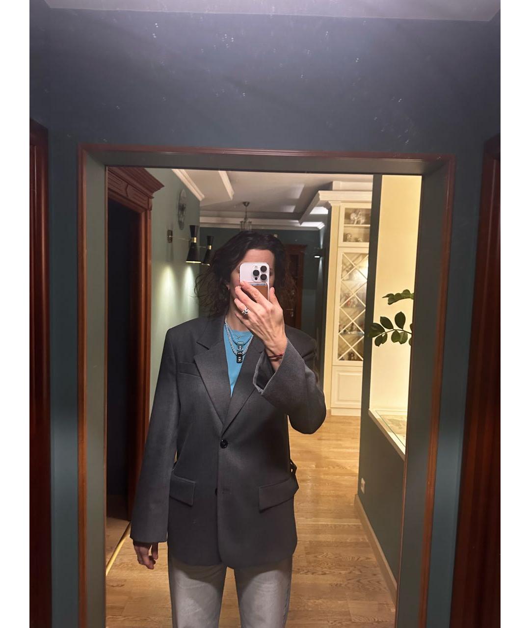 PINKO Антрацитовый шерстяной жакет/пиджак, фото 6