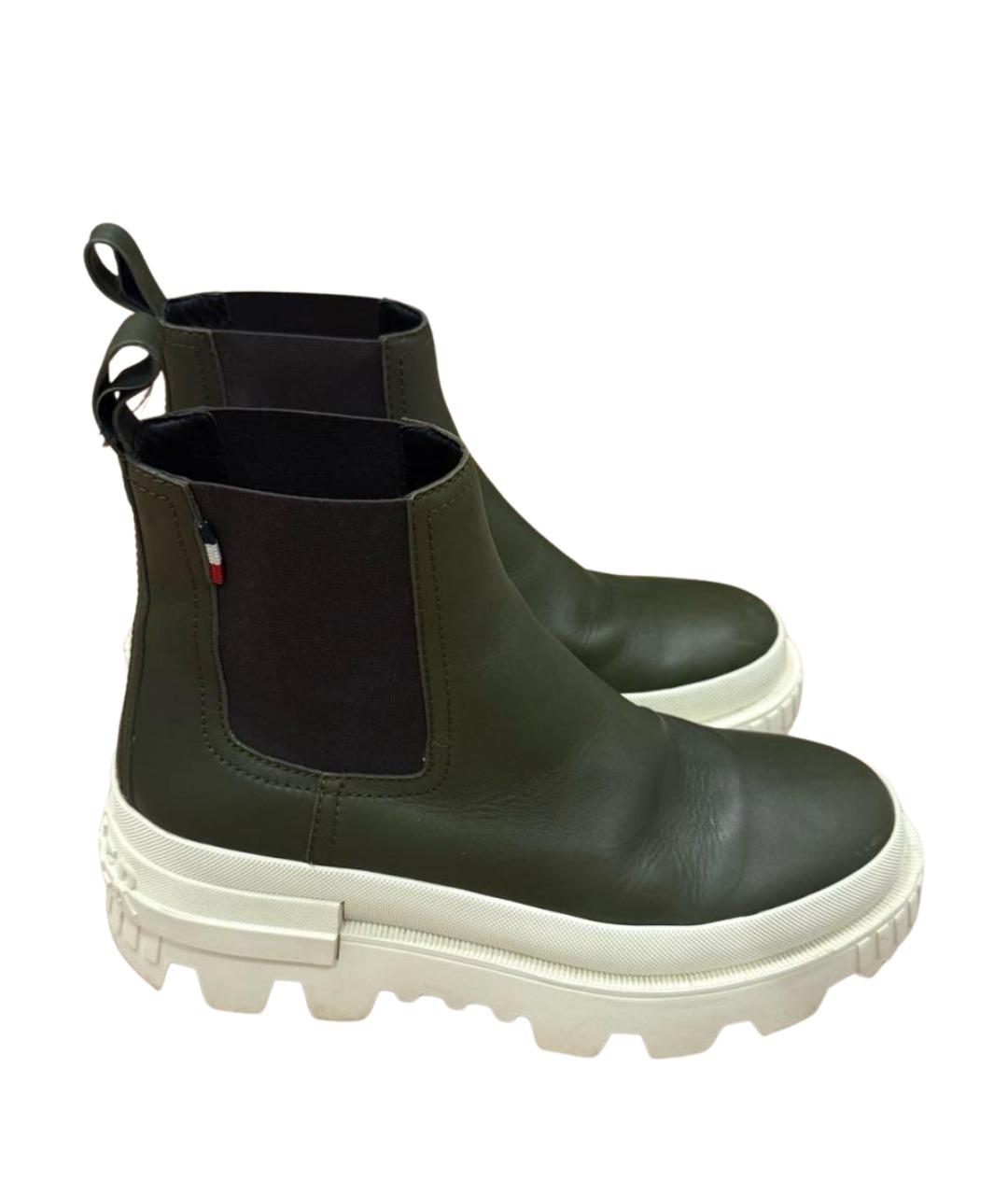 MONCLER Зеленые кожаные высокие ботинки, фото 1