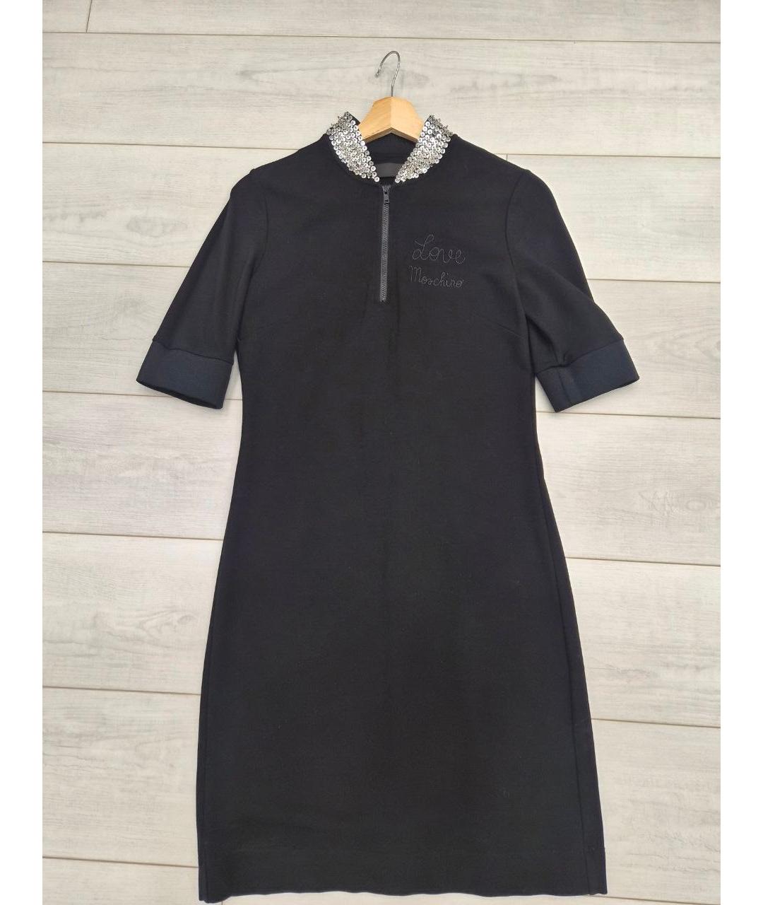 LOVE MOSCHINO Черное хлопковое коктейльное платье, фото 3