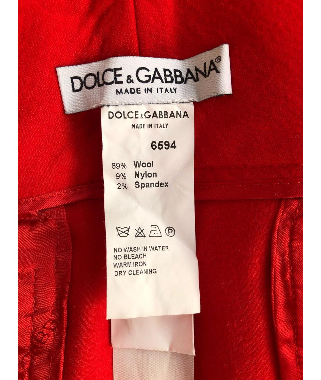 DOLCE&GABBANA Красные шерстяные прямые брюки, фото 5